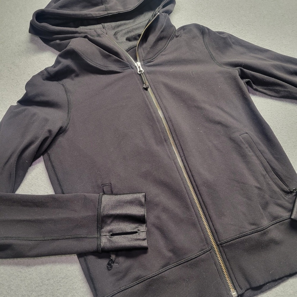 Lululemon Full Zip Hoodie Black Fleece Namaskar Jacket Womens 6 Gym Running - Picture 2 of 13